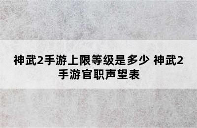 神武2手游上限等级是多少 神武2手游官职声望表